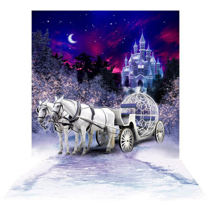 Cinderella's Carriage and Castle Photo Backdrop - Basic 8  x 16  