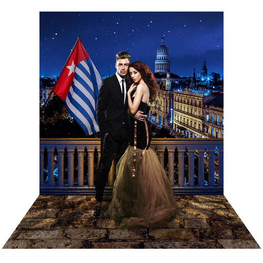Cuban Flag Havana City Skyline Backdrop