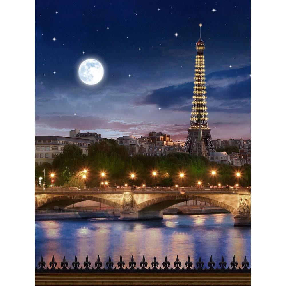 Eiffel Tower Moonlit Photography Backdrop - Basic 8  x 10  