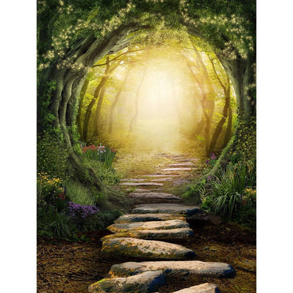Enchanted Forest Pathway Photo Backdrop, Fairytale Outdoor Wedding, Twilight Fairy Photo Backdrop, Fantastic Beasts Decor, Wedding Reception - Basic 8 x 10