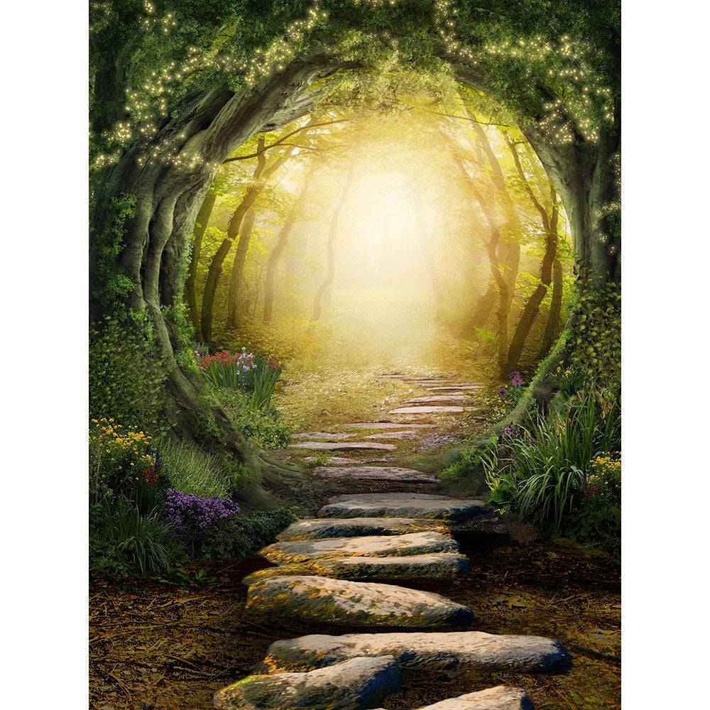 Enchanted Forest Pathway Photo Backdrop, Fairytale Outdoor Wedding, Twilight Fairy Photo Backdrop, Fantastic Beasts Decor, Wedding Reception - Pro 8 x 10