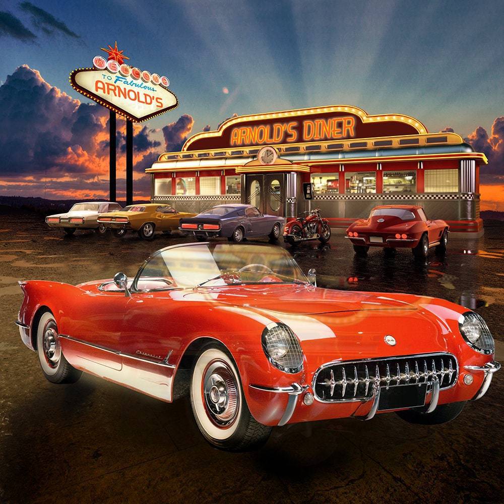 Grease 50s Diner with Corvette Photo Backdrop - Basic 10  x 8  