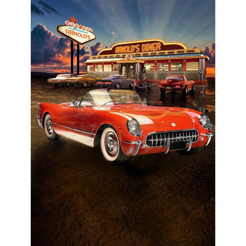 Grease 50s Diner with Corvette Photo Backdrop - Basic 8  x 10  