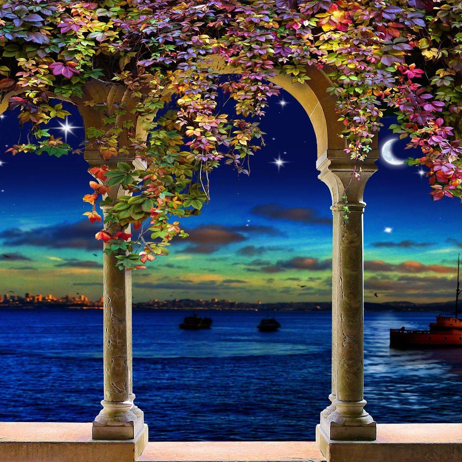 Wisteria Blooms on Columns Photo Backdrop - Pro 10  x 10  