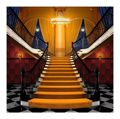 Fancy Orange Carpet Stairs With Checkered Floors Photo Backdrop - Basic 8  x 8  