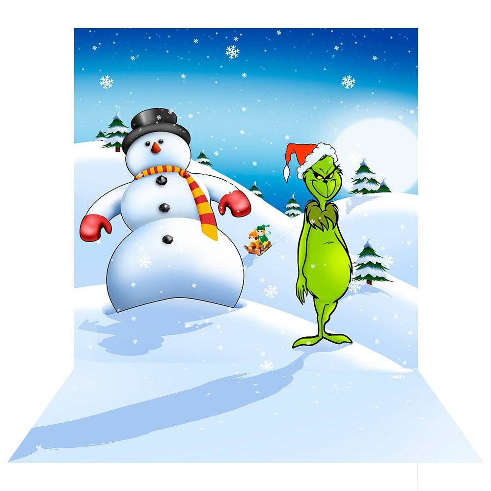 Grinch and Snowman Photography Backdrop
