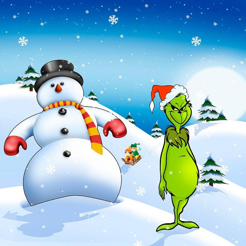 Grinch and Snowman Photography Backdrop - Basic 10  x 8  