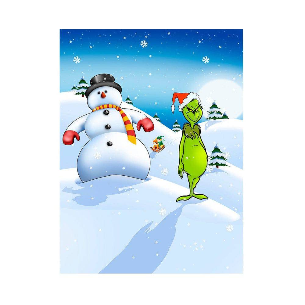 Grinch and Snowman Photography Backdrop - Basic 5.5  x 6.5  