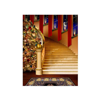 Holiday Staircase Christmas Party Photo Backdrop or New Year's Eve with Santa Claus, A Christmas Tree Backdrop for Keeps - Photo Backdrop - Basic 4.4 x 5