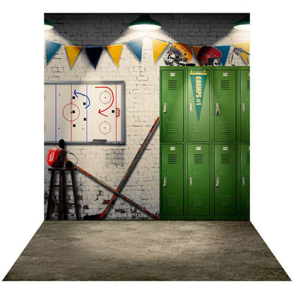 Ice Hockey Locker Room Photo Backdrop - Basic 8  x 16  