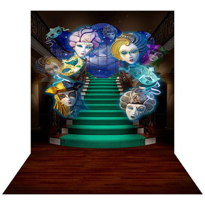 Mardi Gras Masquerade Staircase Photo Backdrop - Basic 8  x 16  