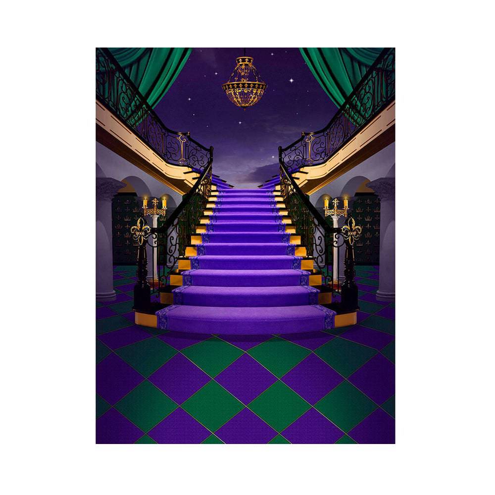 Gold Green Purple Staircase Photography Backdrop - Basic 5.5  x 6.5  