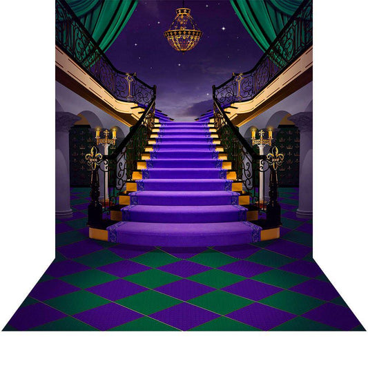 Gold Green Purple Staircase Photography Backdrop - Basic 8  x 16  