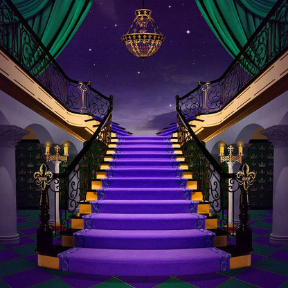 Gold Green Purple Staircase Photography Backdrop - Pro 10  x 10  