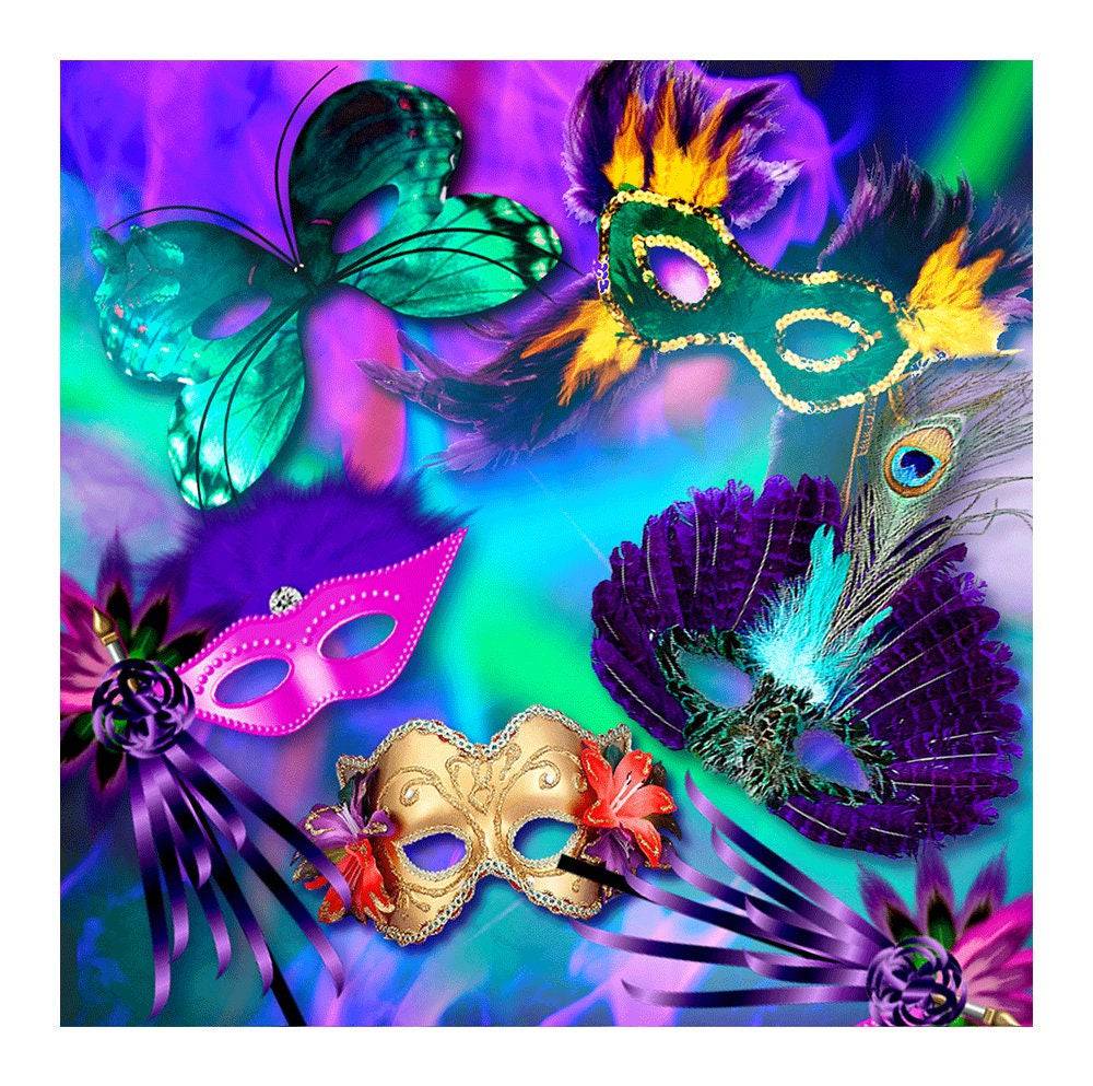 Colorful Masked Mardi Gras Photo Backdrop - Pro 8  x 8  