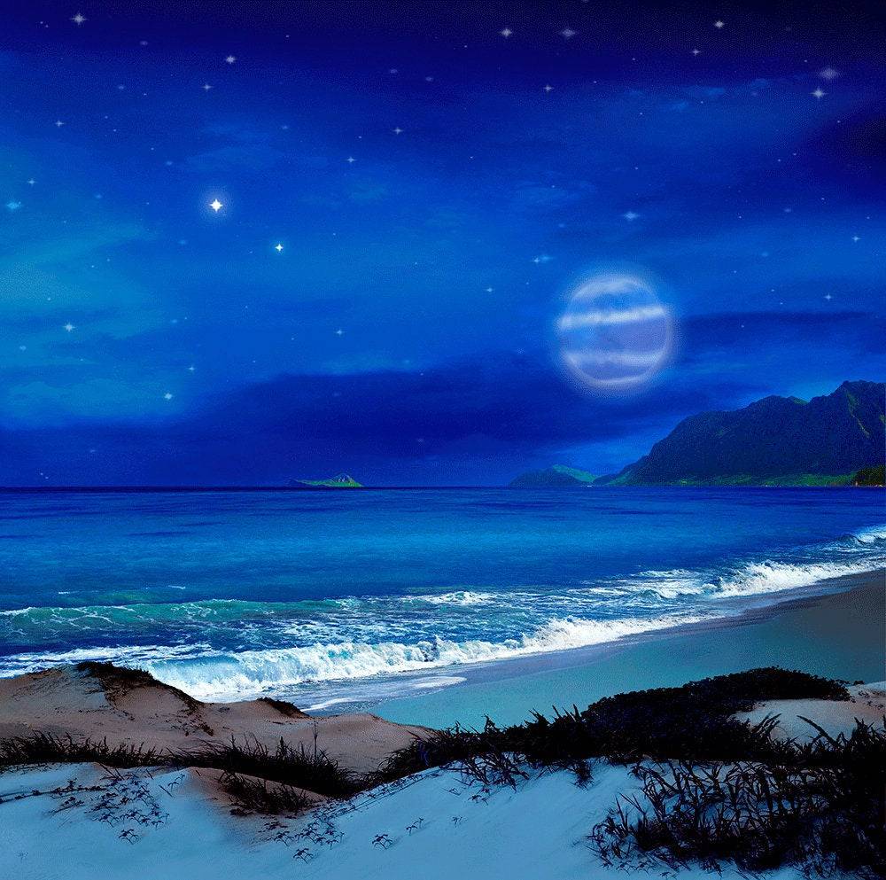 Blue Night Ocean Photo Backdrop - Basic 10  x 8  