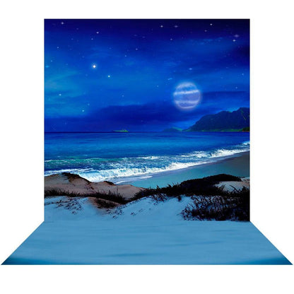 Blue Night Ocean Photo Backdrop - Basic 8  x 16  