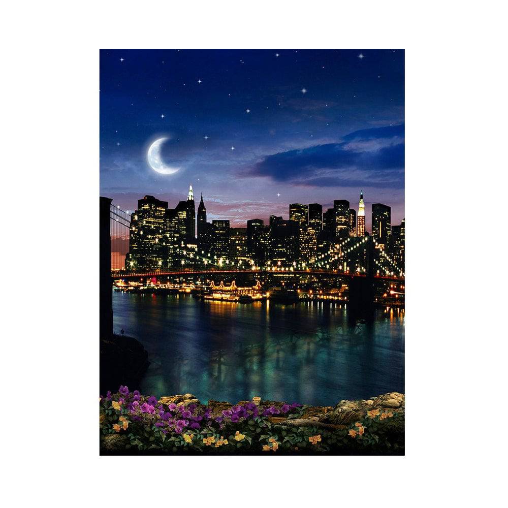 New York Brooklyn Bridge at Night Photo Backdrop - Basic 5.5  x 6.5  