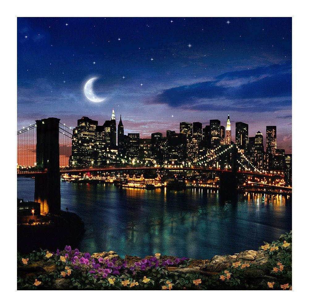 New York Brooklyn Bridge at Night Photo Backdrop - Basic 8  x 8  