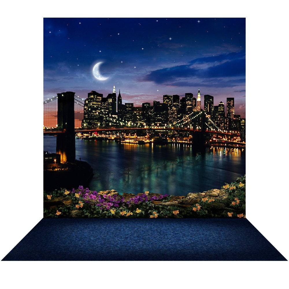 New York Brooklyn Bridge at Night Photo Backdrop - Pro 10  x 20  