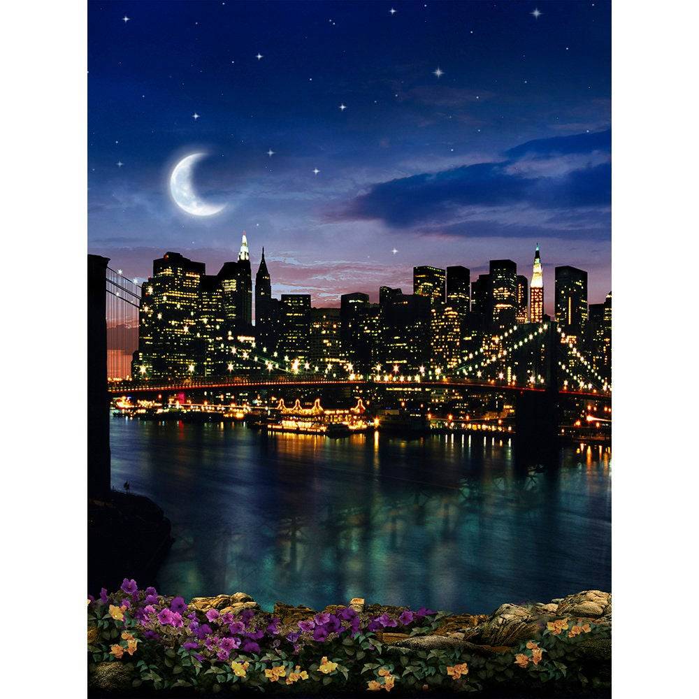 New York Brooklyn Bridge at Night Photo Backdrop - Pro 8  x 10  
