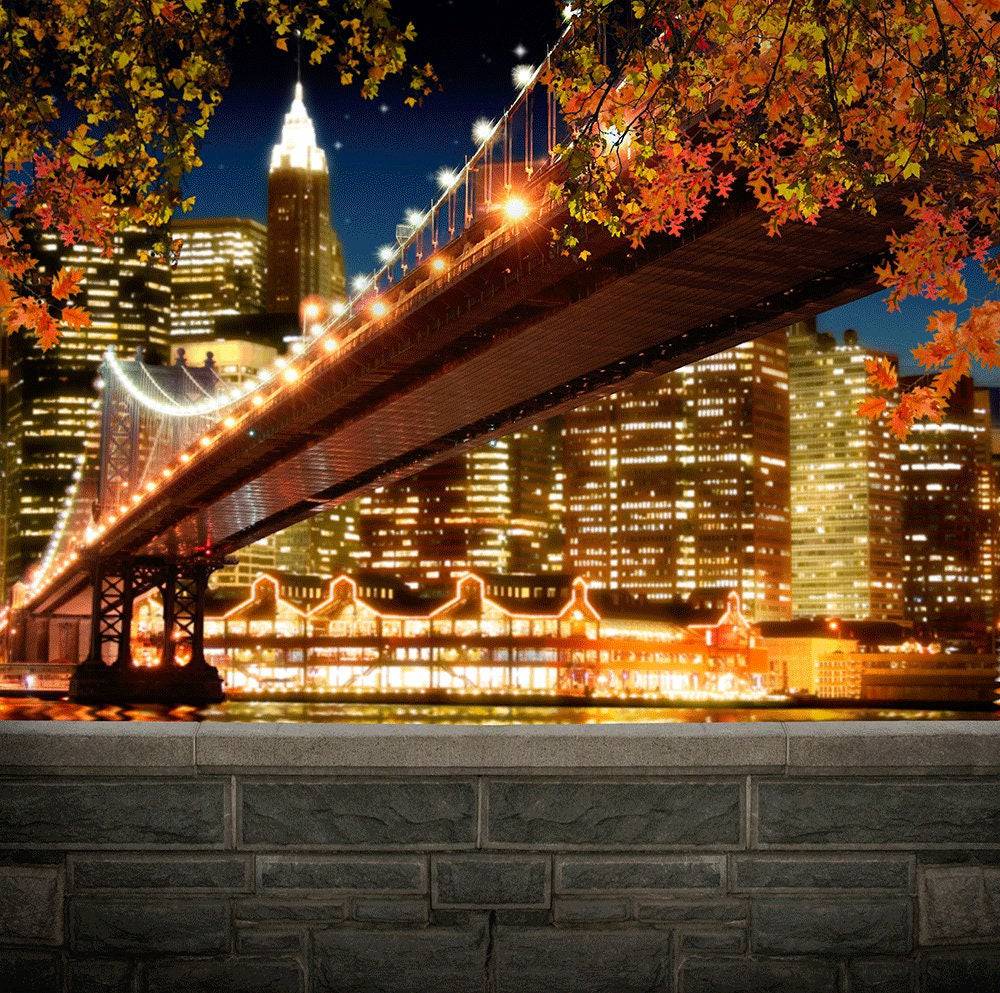 New York City Bridge And Night Lights Photo Backdrop - Basic 10  x 8  