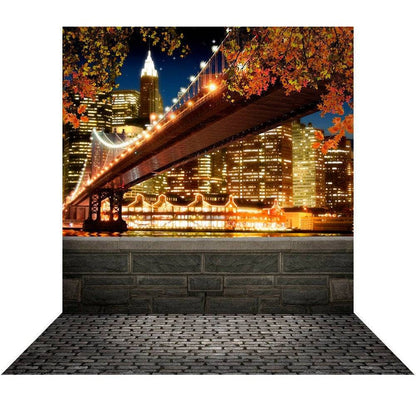 New York City Bridge And Night Lights Photo Backdrop - Pro 10  x 20  