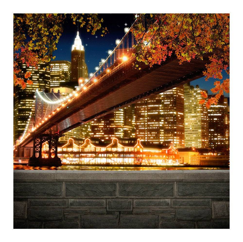 New York City Bridge And Night Lights Photo Backdrop - Pro 8  x 8  
