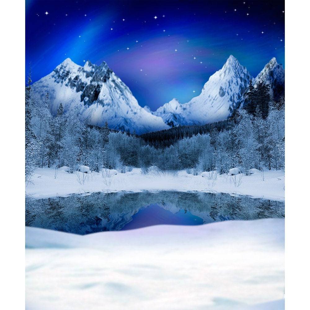 Northern Lights Holiday Decor Photo Backdrop, North Pole Winter Snow Background, Snow on Christmas & New Year's Eve Party Decor - Pro 6 x 8