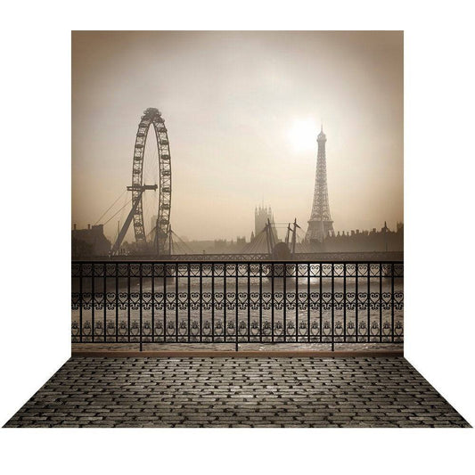 Foggy Sepia Paris Photo Backdrop