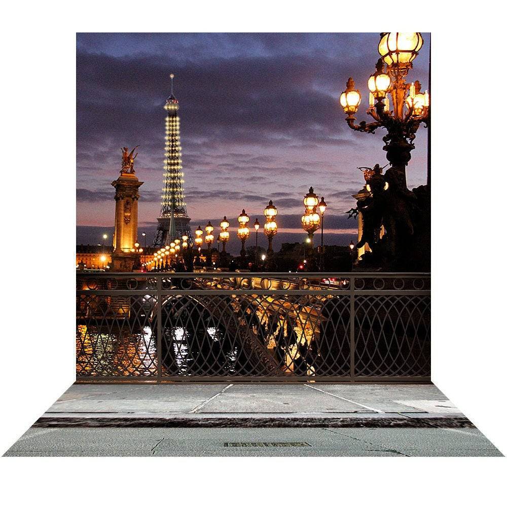 Paris Bridge Eiffel Tower Photography Backdrop - Basic 8  x 16  