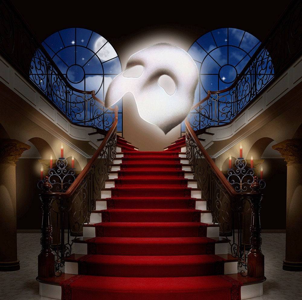 Phantom of the Opera Red Carpet Staircase Photo Backdrop - Pro 10  x 10  