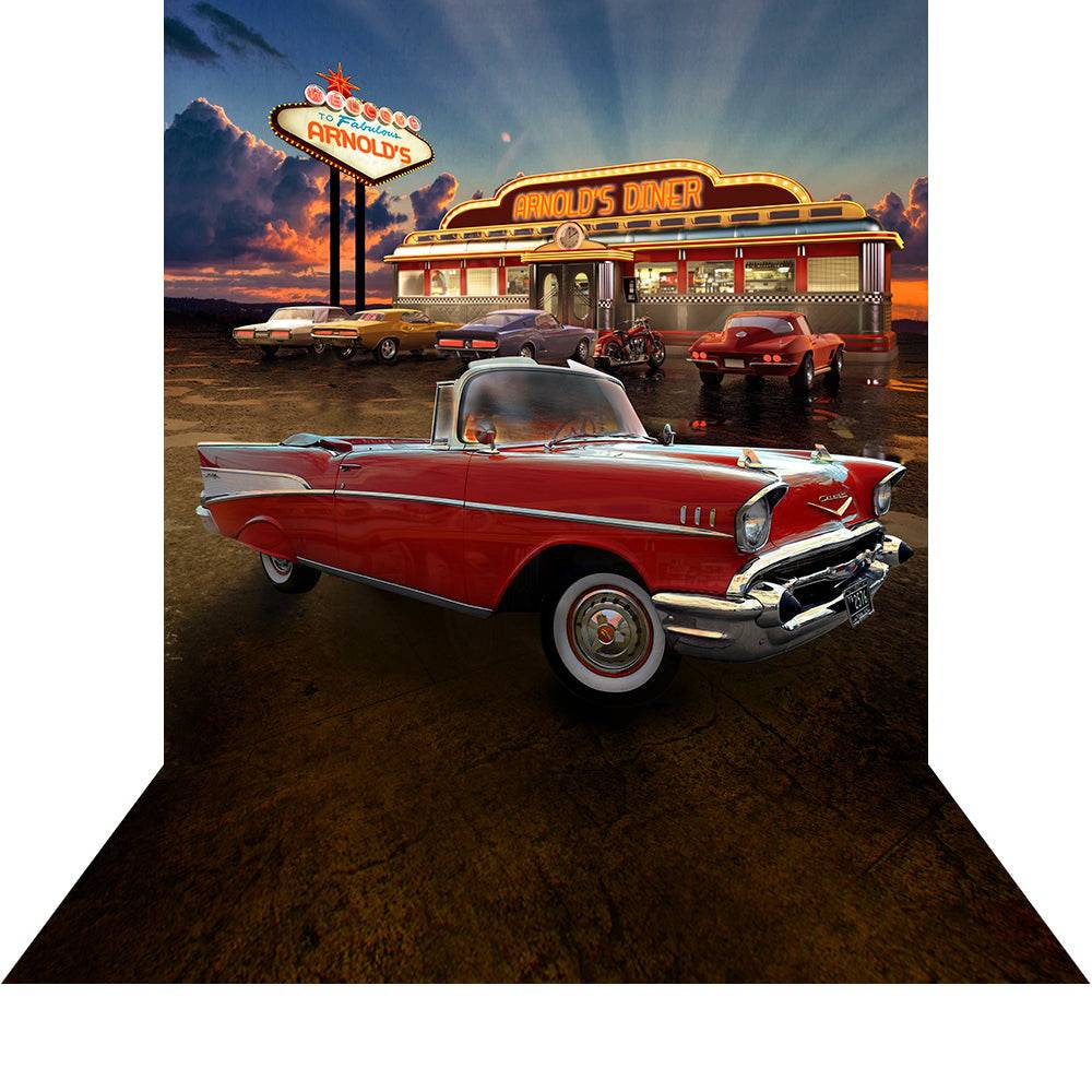 Red 57 Chevy Diner Photo Backdrop - Basic 8  x 16  