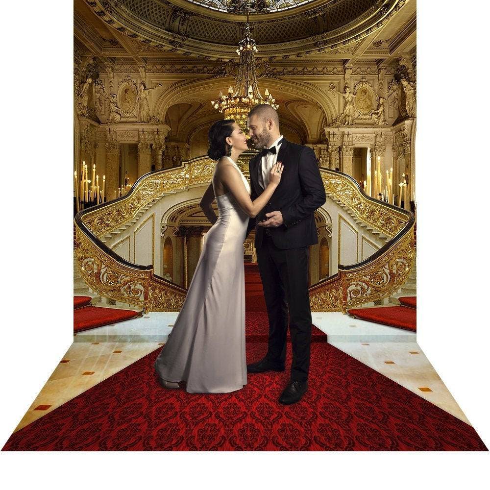 Red Carpet Double Staircase Photography Backdrop