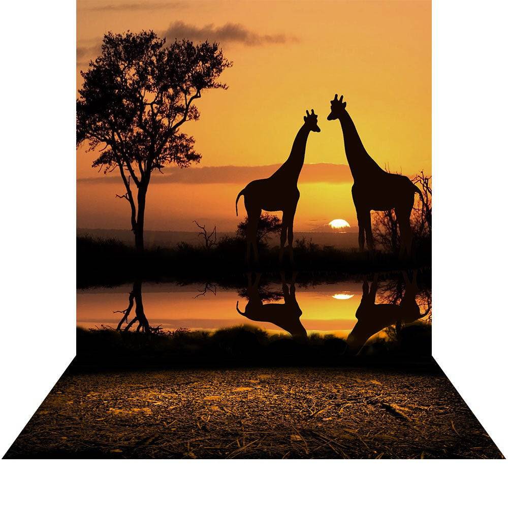 Giraffe Safari Sunset Photo Backdrop