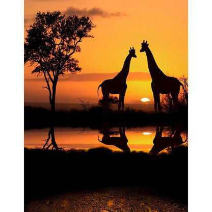 Giraffe Safari Sunset Photo Backdrop - Basic 8  x 10  