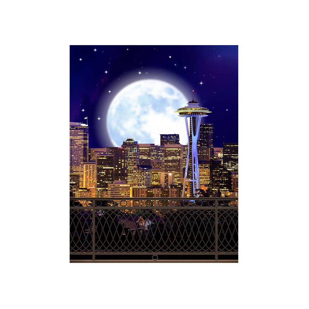 Seattle Skyline at Night Photo Backdrop - Basic 4.4  x 5  