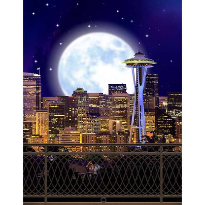Seattle Skyline at Night Photo Backdrop - Basic 8  x 10  