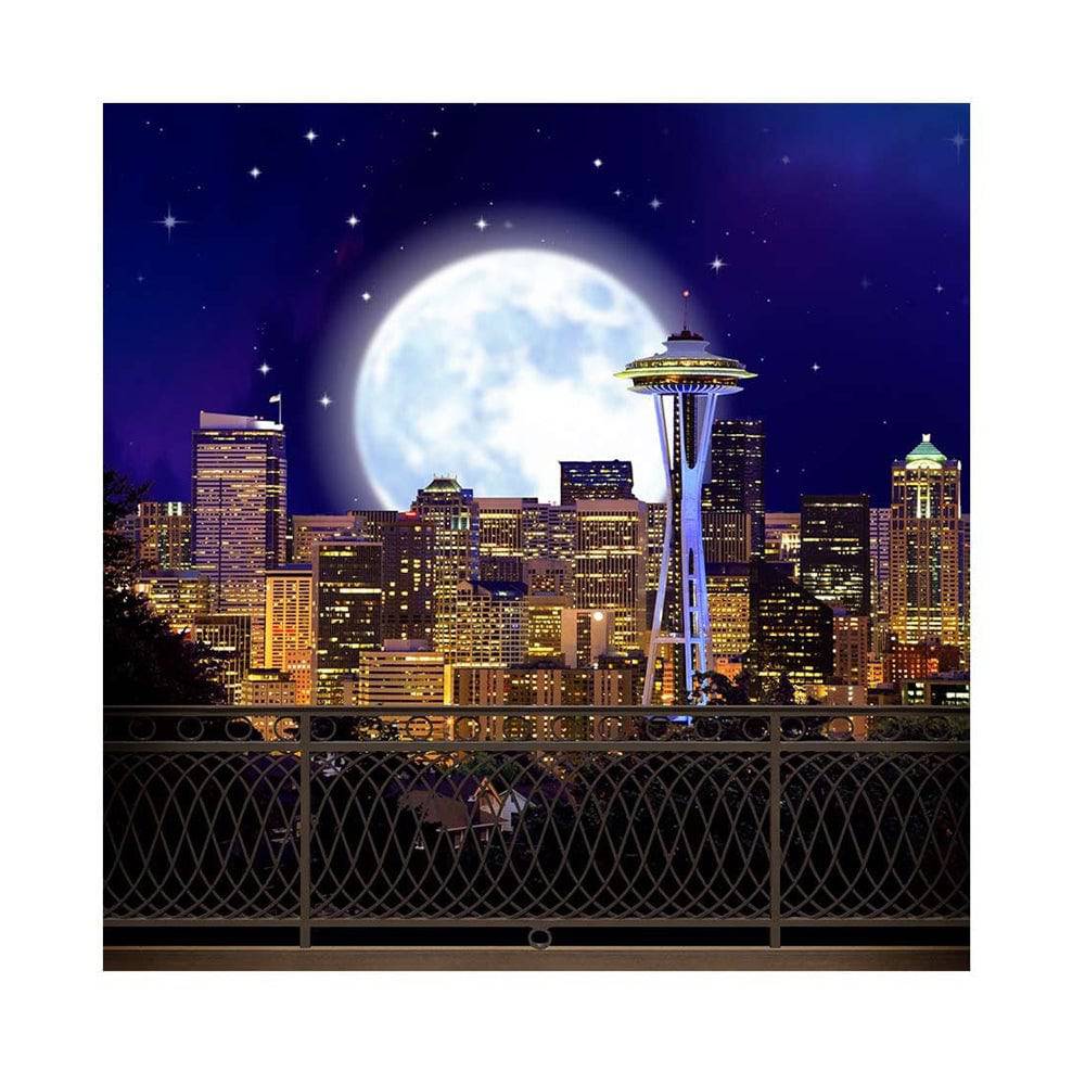 Seattle Skyline at Night Photo Backdrop - Pro 8  x 8  
