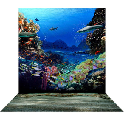 Shark Coral Reef Ocean Bottom Photo Backdrop - Basic 8  x 16  
