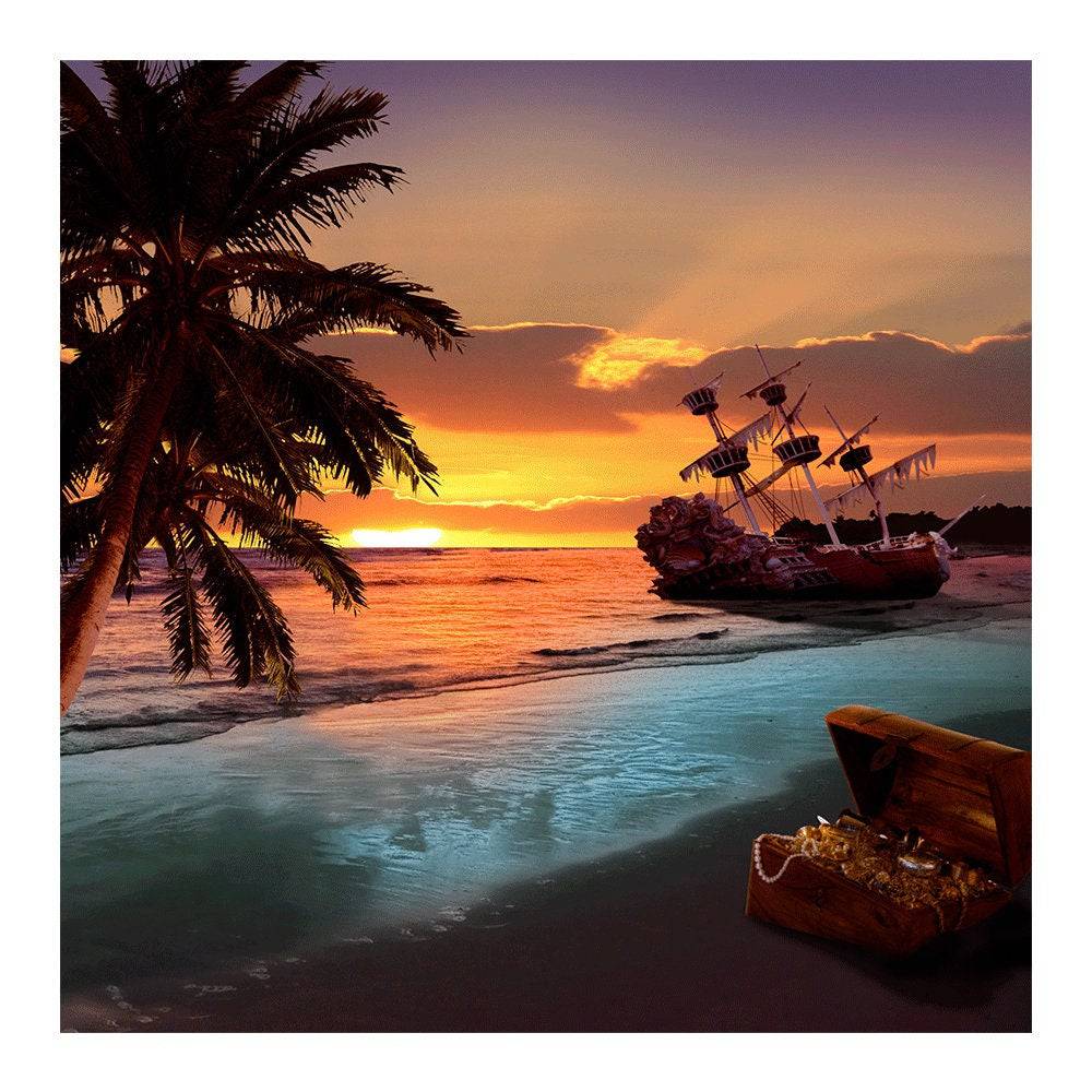 Shipwreck Sunset Beach Photo Backdrop - Basic 8  x 8  