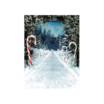 Snow Peppermint Lane Christmas Photo Backdrop - Basic 4.4  x 5  