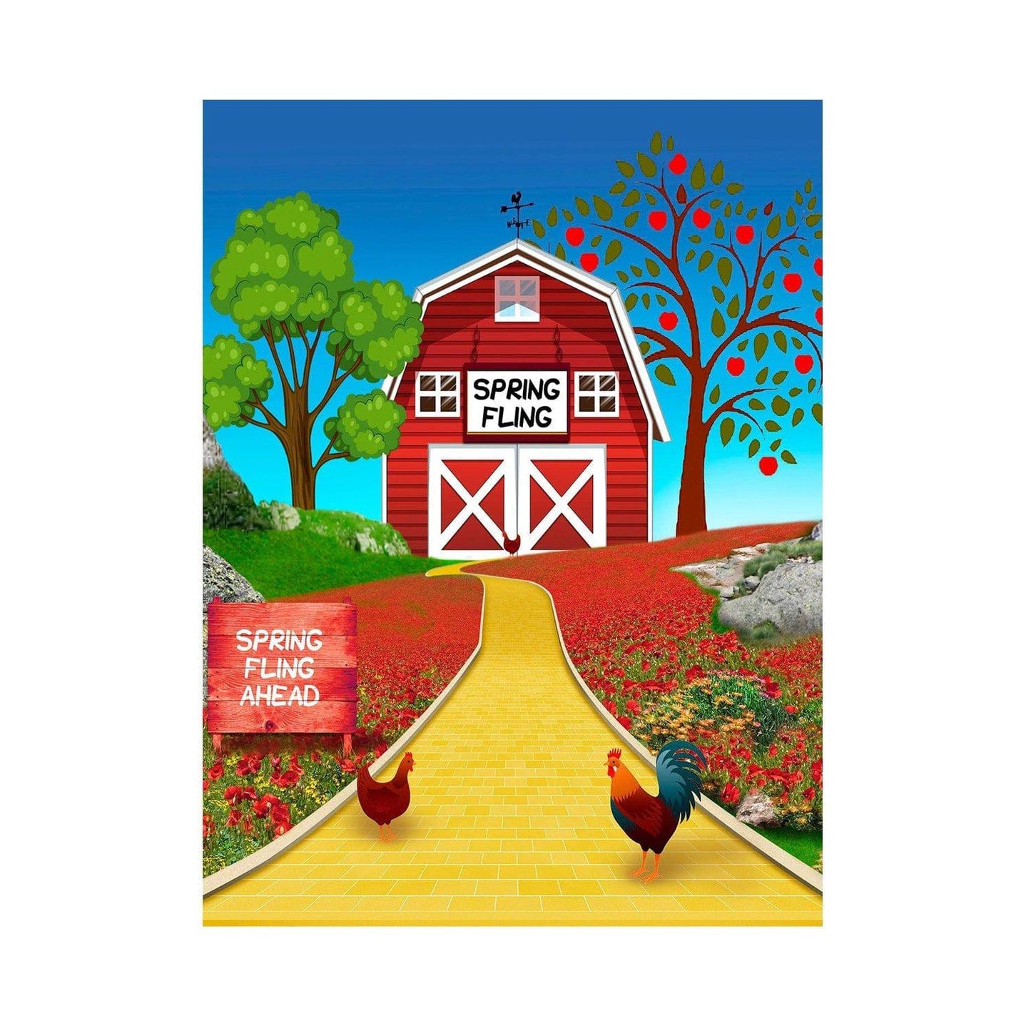 Spring Fling Red Barn Photo Backdrop - Basic 5.5  x 6.5  