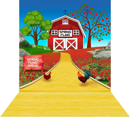 Spring Fling Red Barn Photo Backdrop - Basic 8  x 16  