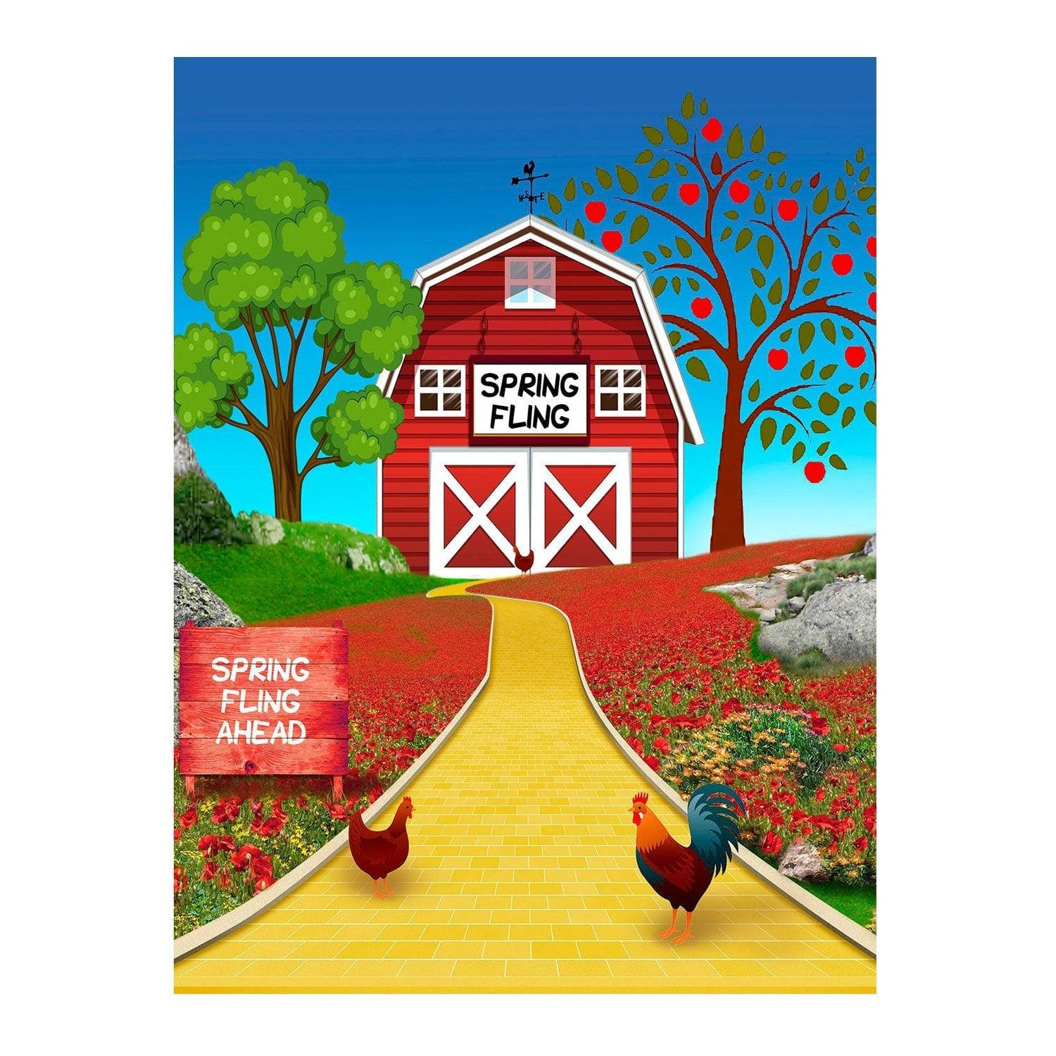 Spring Fling Red Barn Photo Backdrop - Pro 6  x 8  
