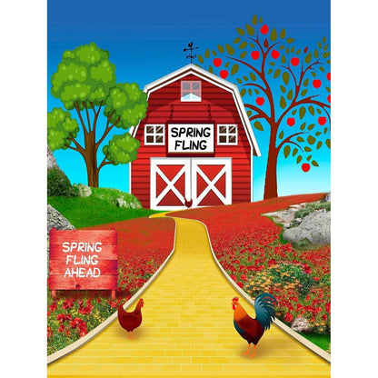 Spring Fling Red Barn Photo Backdrop - Pro 8  x 10  