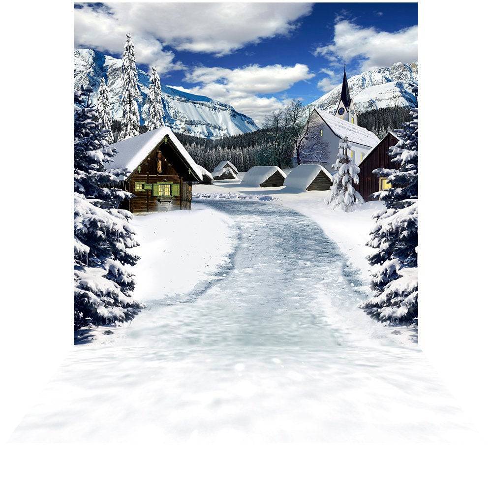 Swiss Winter Holiday Photo Backdrop - Basic 8  x 16  