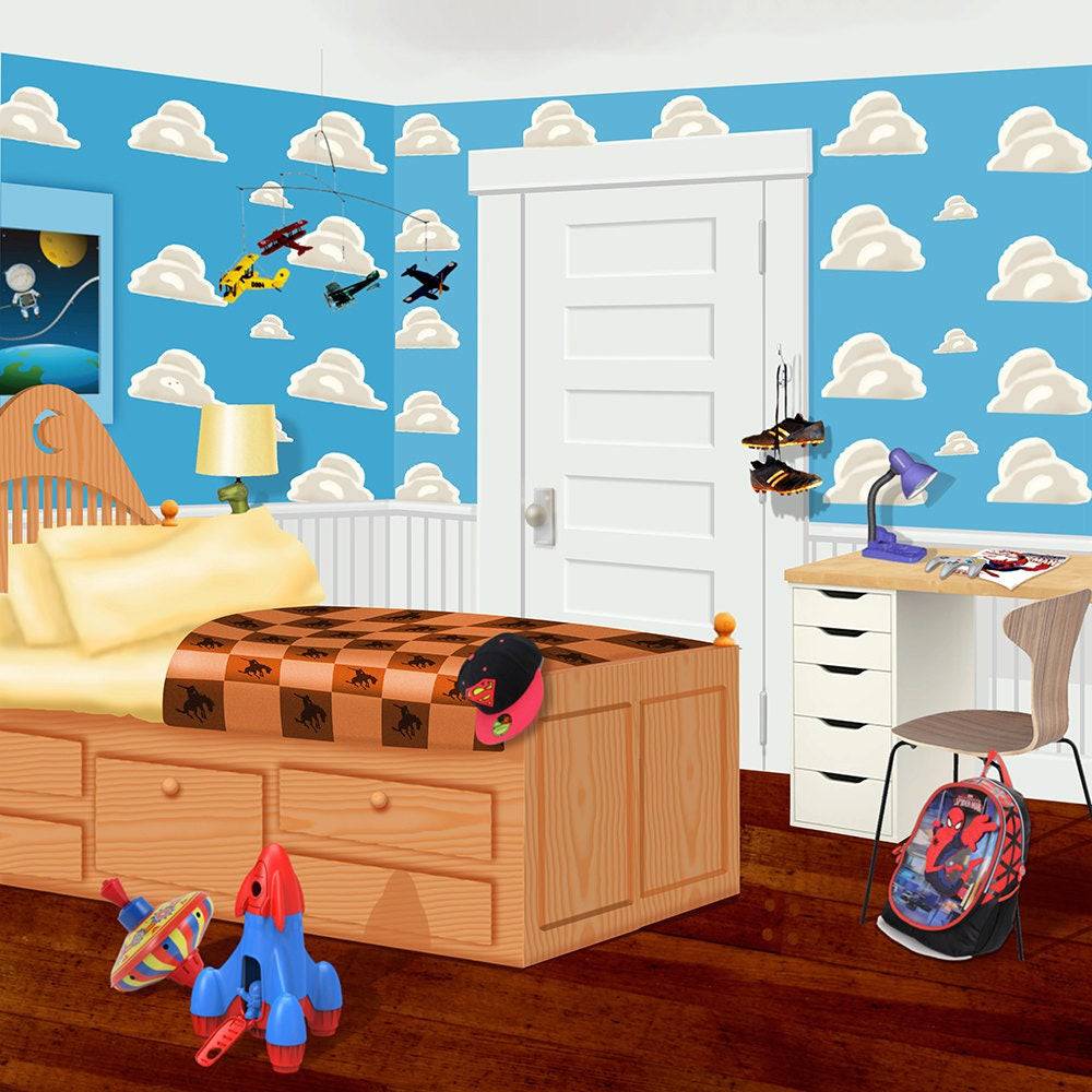 Toy Story Cartoon Bedroom Photo Backdrop - Pro 10  x 10  