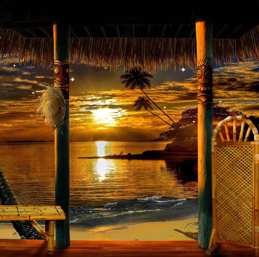 Tropical Beach Sunset Photo Backdrop - Basic 10  x 8  