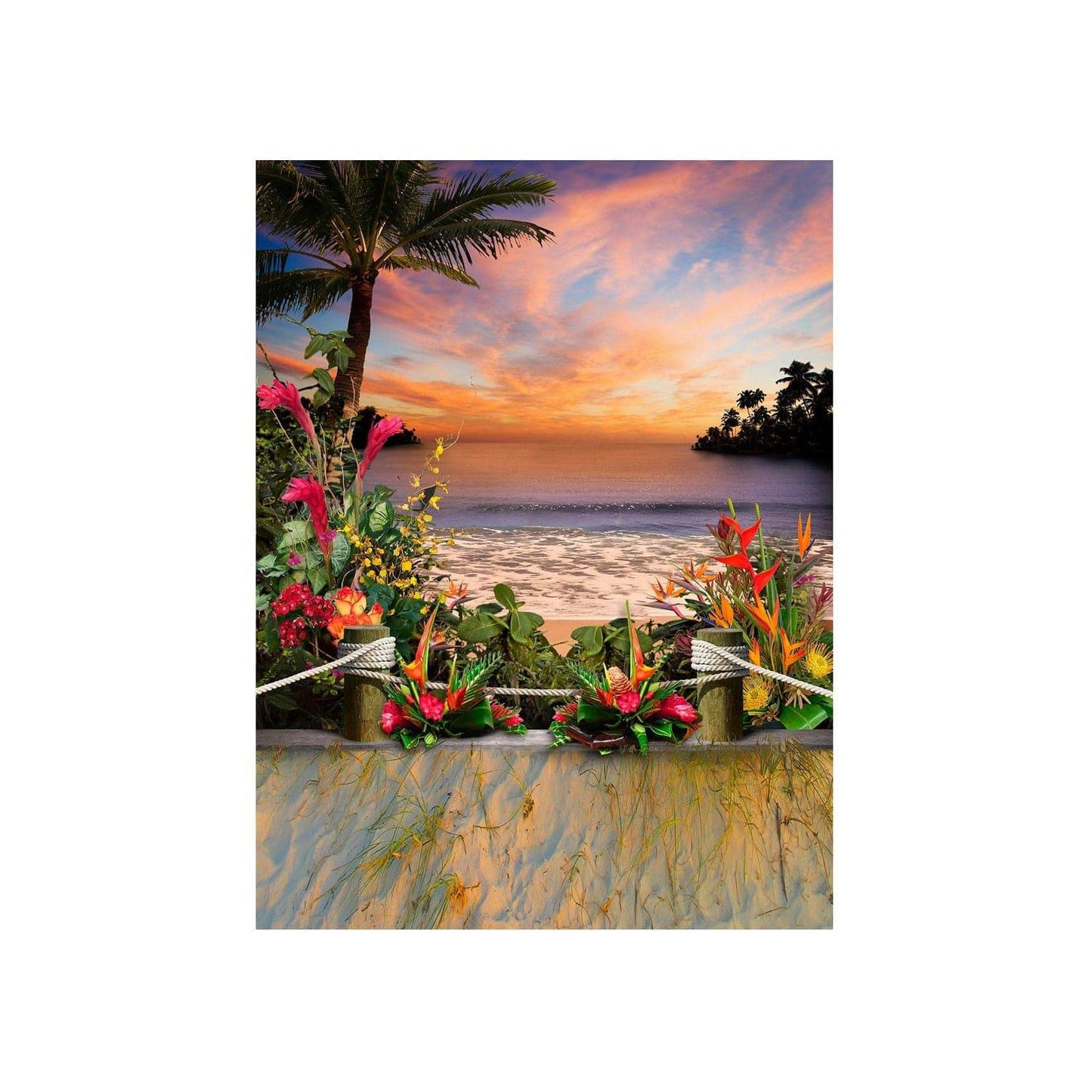 Tropical Flower Beach Photo Backdrop - Basic 4.4  x 5  